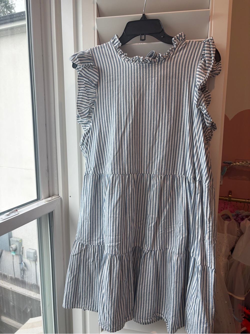 Mud Pie Blue & White Striped Ruffle Sleeve Mini Dress - Picture 2 of 3
